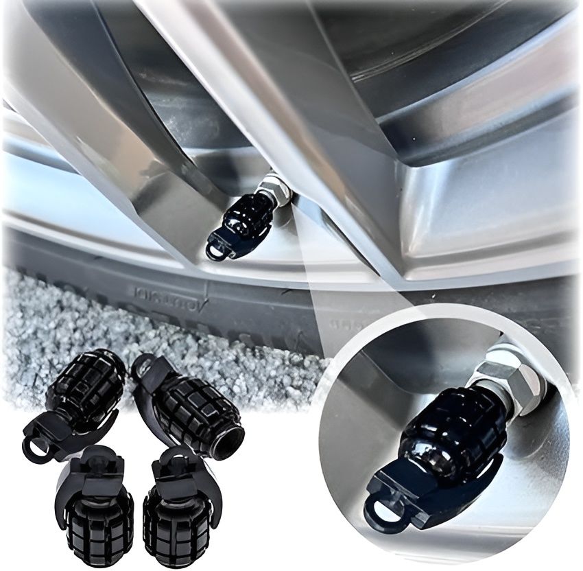 Pack of 2 - Grenade Tyre Air Valve Nozzle Caps for Car and Bikes (Golden) View Gallery - Pakistan