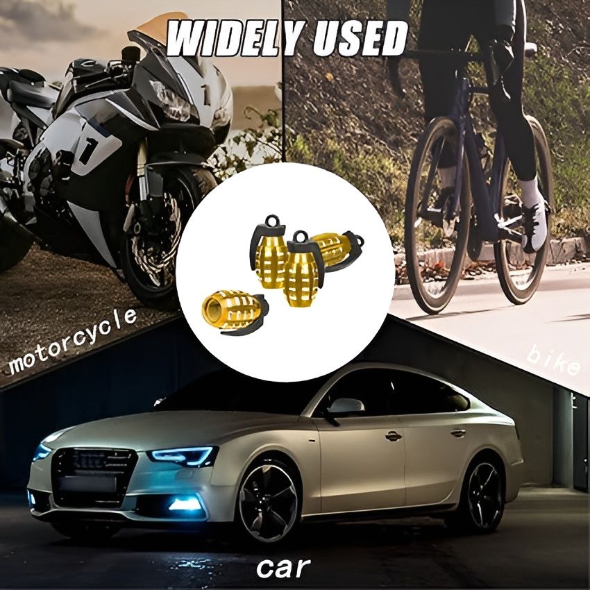 Pack of 2 - Grenade Tyre Air Valve Nozzle Caps for Car and Bikes (Golden) View Gallery - Pakistan