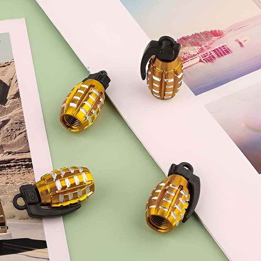 Pack of 2 - Grenade Tyre Air Valve Nozzle Caps for Car and Bikes (Golden) View Gallery - Pakistan