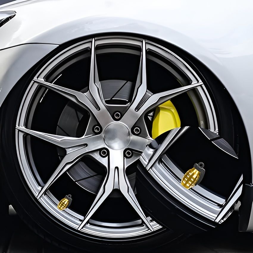 Pack of 2 - Grenade Tyre Air Valve Nozzle Caps for Car and Bikes (Golden) View Gallery - Pakistan