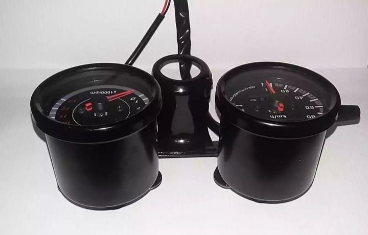 Cafe racer style double meter imported product for motorcycle (Color black) View Gallery - Pakistan