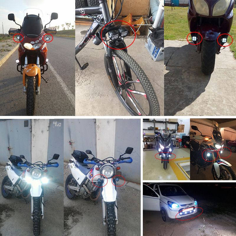 2 pcs Motorcycle Headlights plus switch LED White Super Bright 6LED Working Front Light Motorbike Fog Lamp 1600LM Scooters Spotlight View Gallery - Pakistan