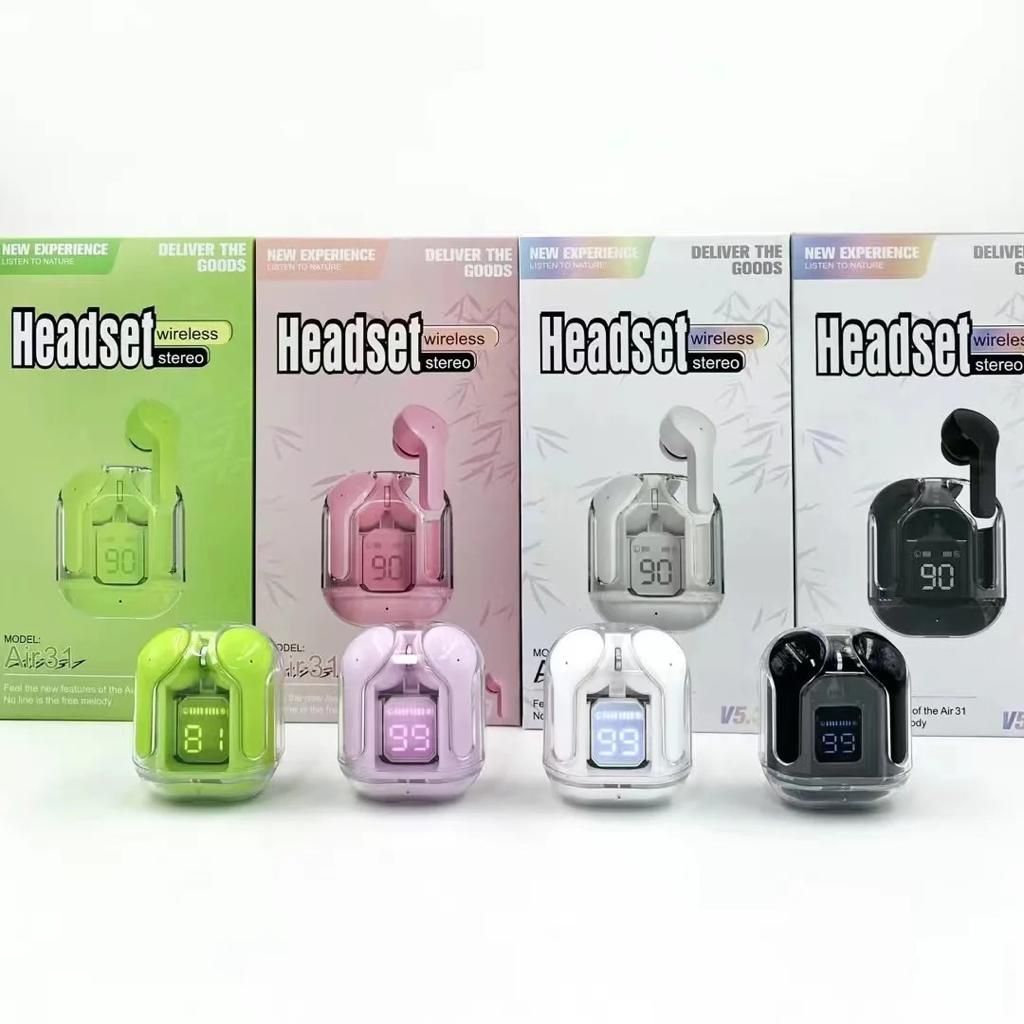 Air31 Earbuds Wireless Crystal Transparent body - with silicone pouch ( random color ) View Gallery - Pakistan