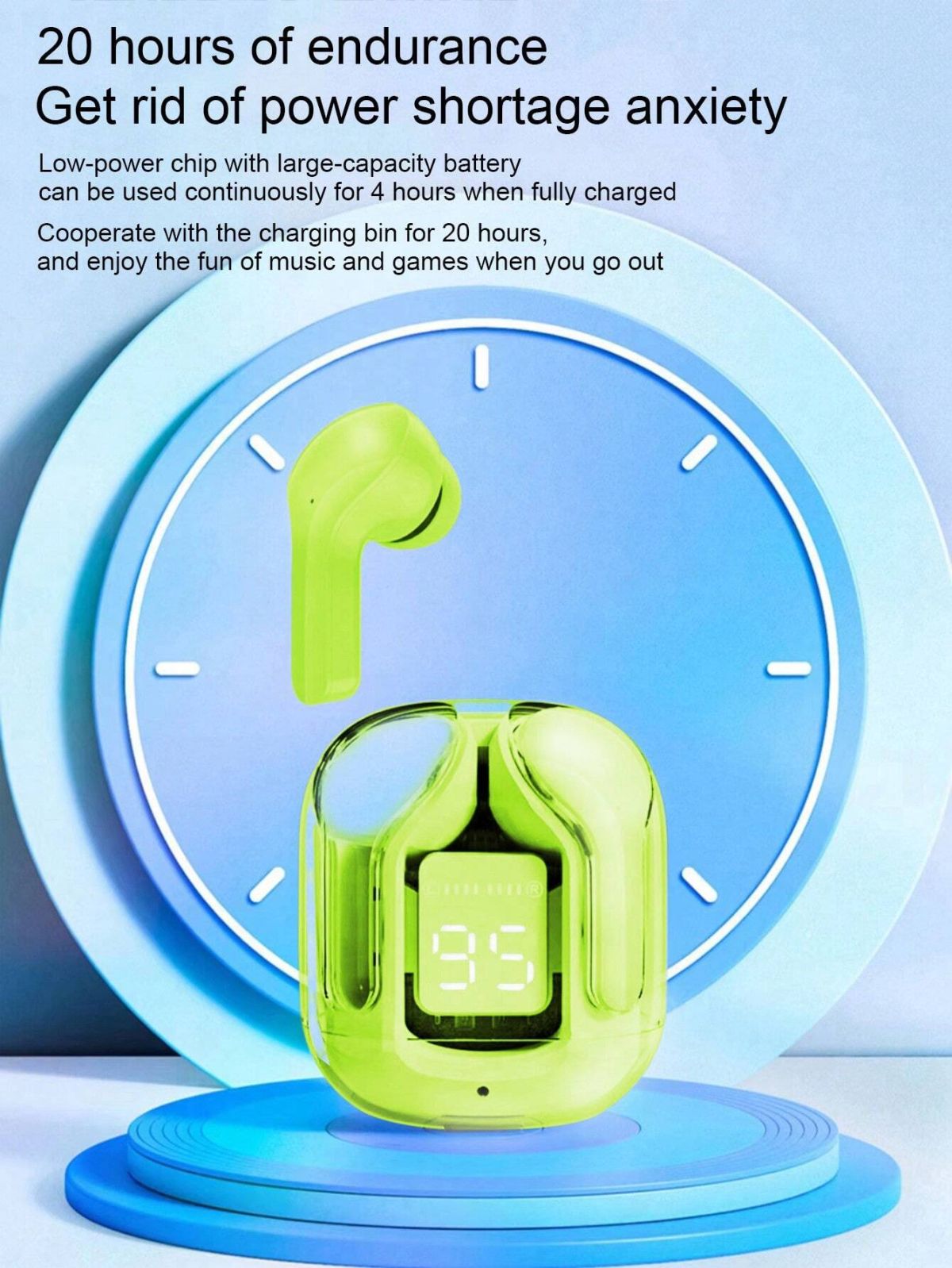 Pack of 12 - Air31 Earbuds Wireless Crystal Transparent body - with silicone pouch (random color) View Gallery - Pakistan