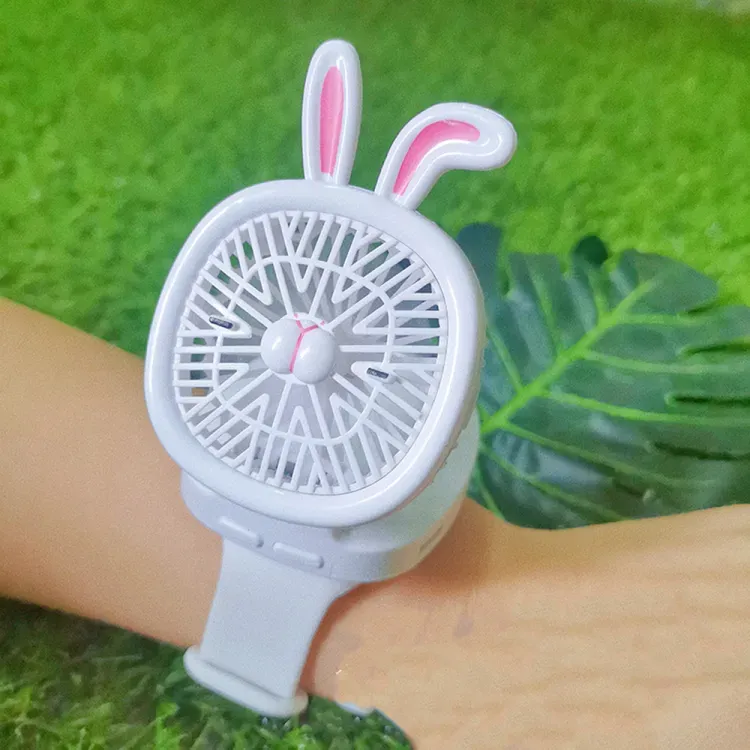 Rechargeable Portable Cartoon Style Children Watch Fan with RGB Light | Portable Fan Office Handheld New Creative Gift (Random color)
