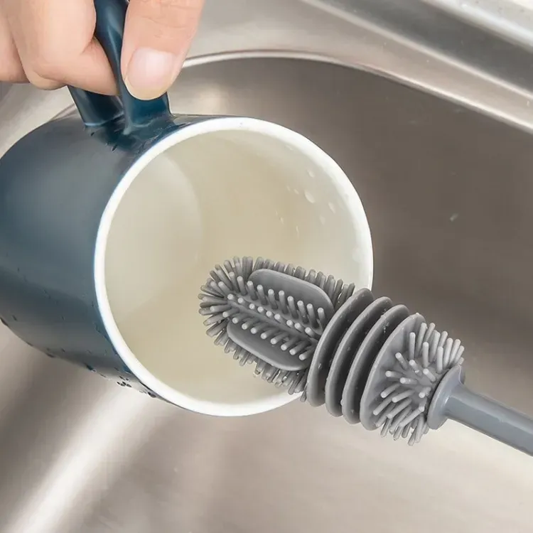 Silicone Feeder Bottle Brush Glass Brush Cup Brushes Long Handle | Silicone Bottle Cleaning Brush With Long Handler (Random color) View Gallery - Pakistan