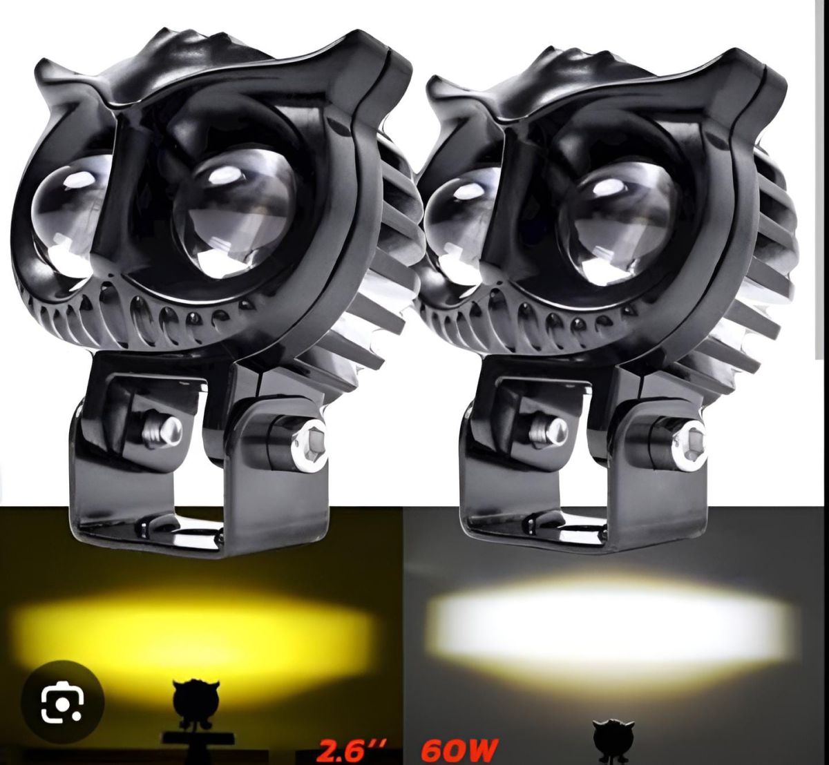 2 Pcs OWL Shape Fog Yellow-White &amp;amp; Flash light Low &amp;amp; High Beam Owl Plastic Body Spot Light for All Cars And Bikes 9V-60V 40W