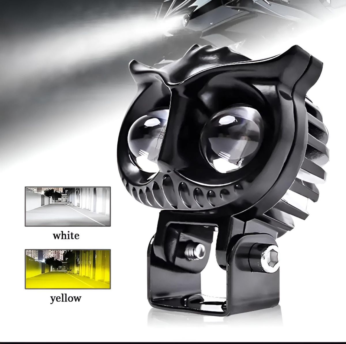 OWL Shape Fog Yellow-White &amp;amp; Flash light Low &amp;amp; High Beam Owl Plastic Body Spot Light for All Cars And Bikes 9V-60V 40W