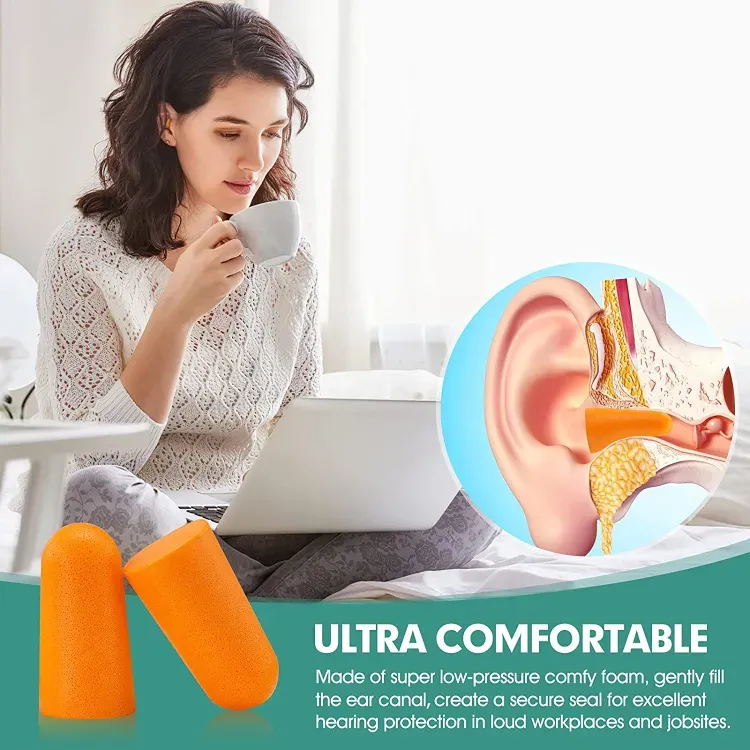 Foam Ear Plug for travel Anti Noise Reduction Removable Corded Soft Earplugs For Sleeping Hearing Ear Protection Earmuffs Noise Prevention For Airplane Travel (Pack Of 5) View Gallery - Pakistan
