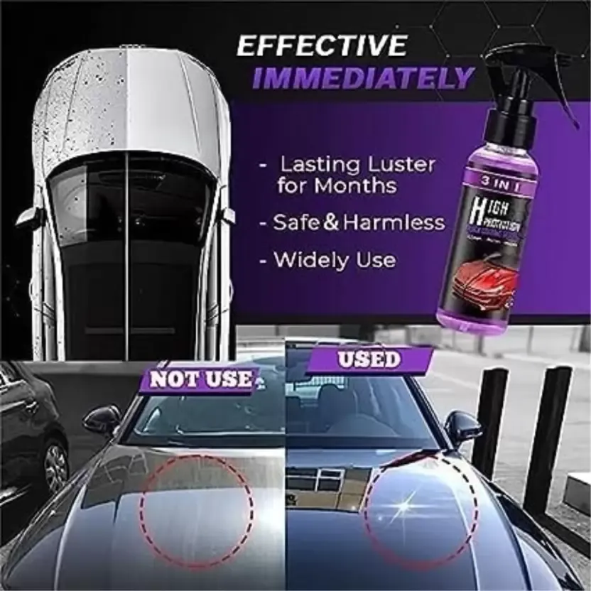 3 in 1 High Protection Quick Car Coating Spray, Ceramic Car Coating Spray Crystal Coating for Car Wax Spray Plastic Parts Refurbish Agent Car Hand Spray (100 ml) View Gallery - Pakistan