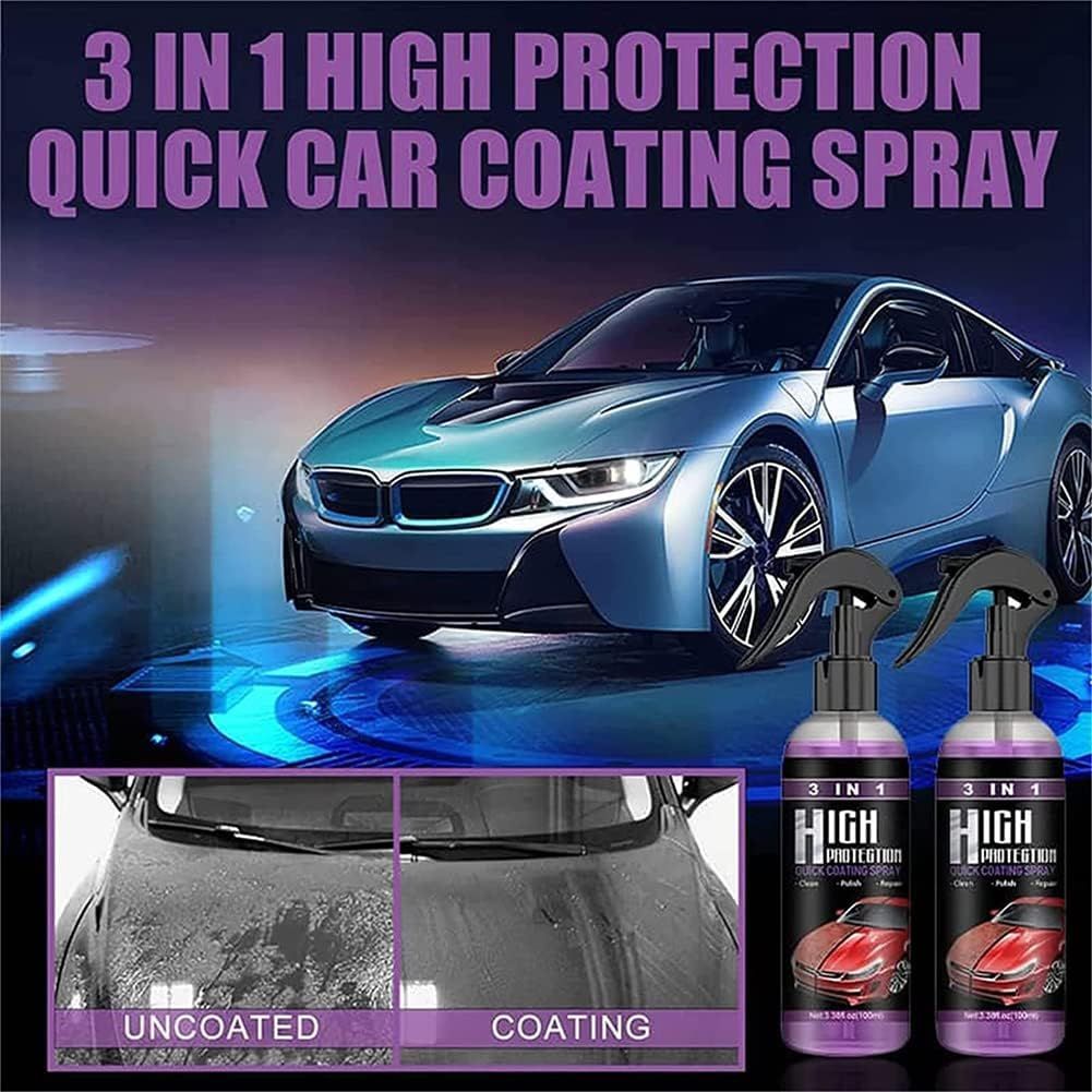 3 in 1 High Protection Quick Car Coating Spray, Ceramic Car Coating Spray Crystal Coating for Car Wax Spray Plastic Parts Refurbish Agent Car Hand Spray (100 ml) View Gallery - Pakistan