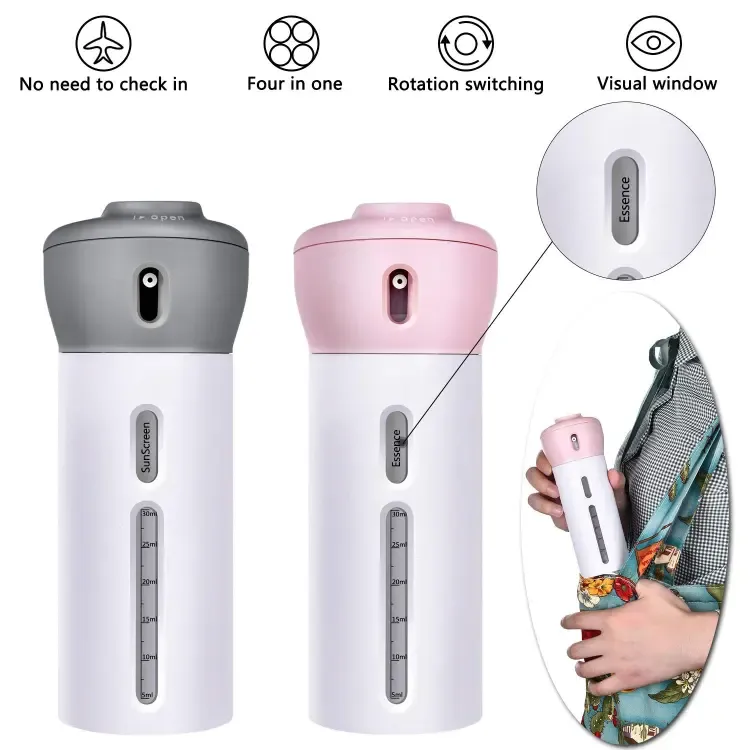 4 Lotion Bottles In 1 Refillable Travel Dispenser Bottle Liquid Lotion Cream Sun Block Sanitizor Shampoo Toiletries Container Travel Bottle Portable 4 Bottle Sets In 1 Pump Leakproof Cosmetic Travel Bottle Set View Gallery - Pakistan
