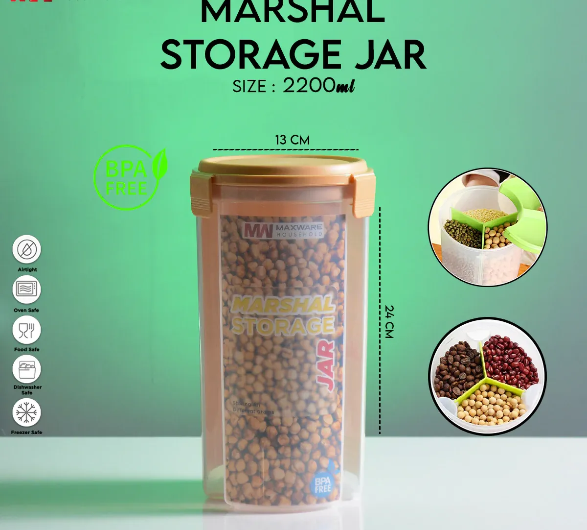 Marshal Storage Jar - 3 In 1 Jar - 3 Portion storage jar (2200 ml) (Random color) View Gallery - Pakistan
