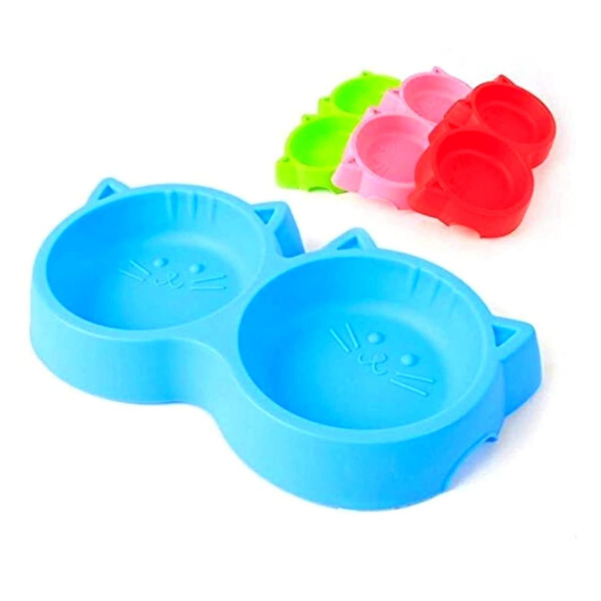 Cat Shaped Double food bowl Pet Plastic food bowl (Random Color) View Gallery - Pakistan