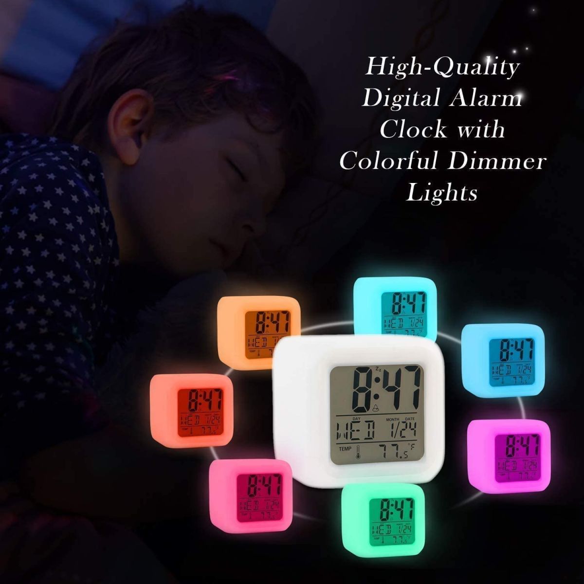 Creative Alarm Clock Sublimation LED Digital Clock 7 Color Changing Light Night Glowing Kids Desk Clock View Gallery - Pakistan