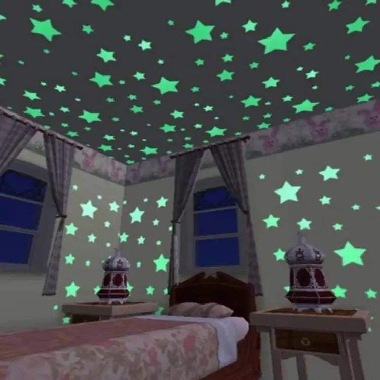 Pack of 100 -  Multicolor 3D Glowing Star Night Dark Room Decor View Gallery - Pakistan