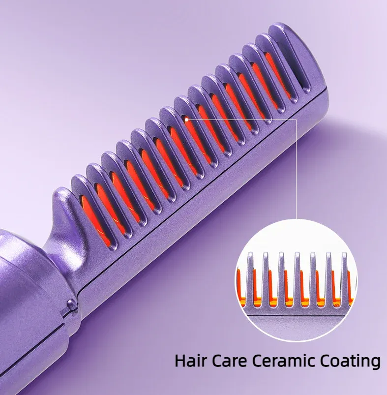 2 in 1 Rechargeable Hair Styling Brush, Straightener, Curler | Negative Ion Travel Heat Comb (random color) View Gallery - Pakistan