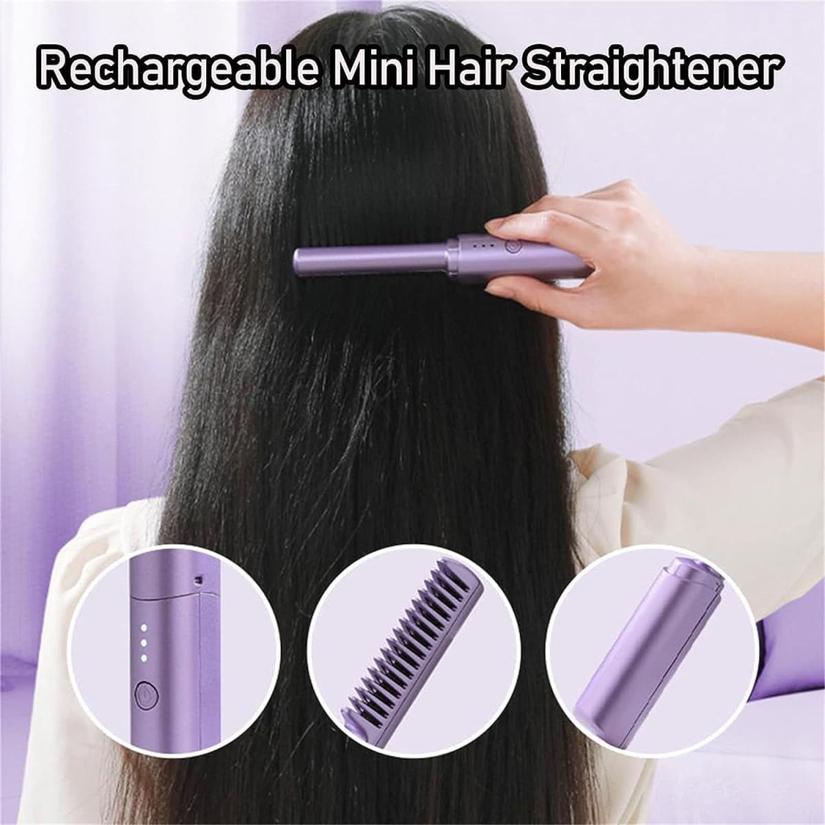 2 in 1 Rechargeable Hair Styling Brush, Straightener, Curler | Negative Ion Travel Heat Comb (random color) View Gallery - Pakistan