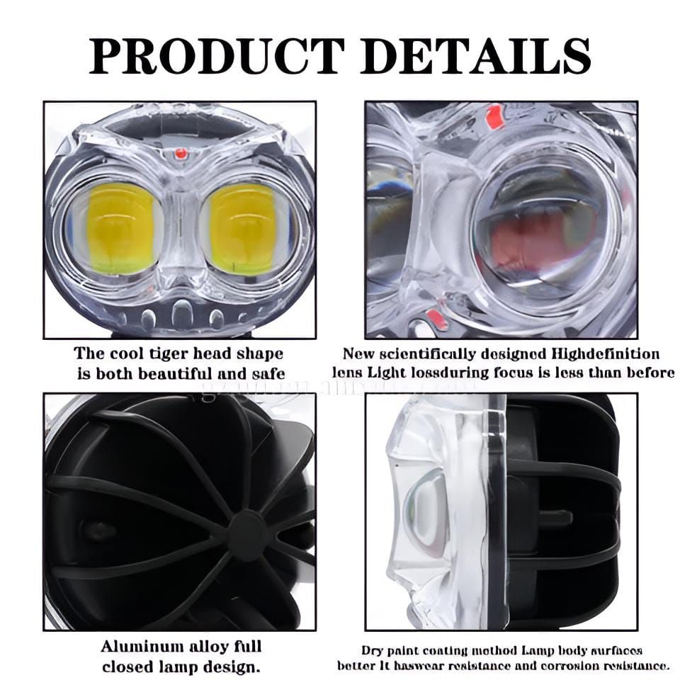 PACK OF 2 Owl Shape Crystal Multi Color Drl Led Fog Light For Bikes Universal Fitment For Bikes  Metal Back Body View Gallery - Pakistan