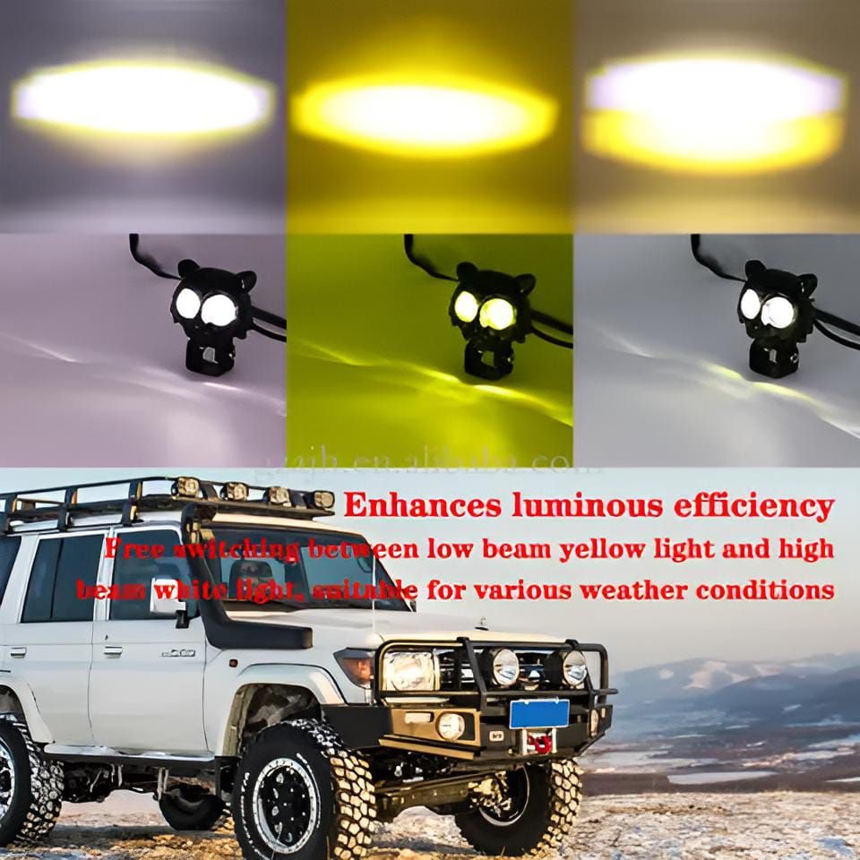 PACK OF 2 Owl Shape Crystal Multi Color Drl Led Fog Light For Bikes Universal Fitment For Bikes  Metal Back Body View Gallery - Pakistan
