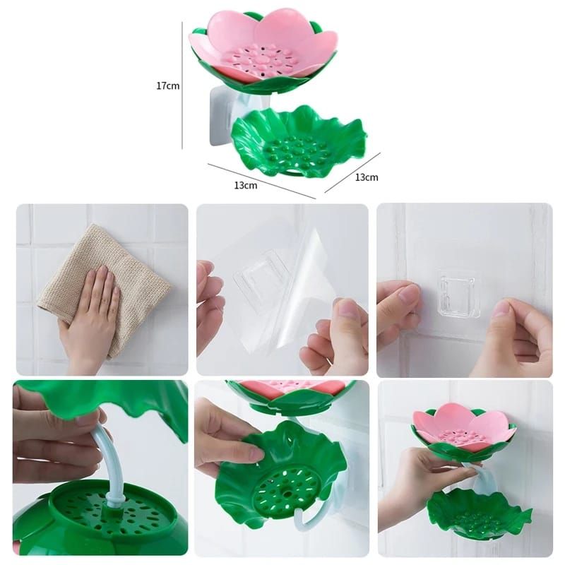 Double Wall Hanging Drain Soap Box Multifunctional Lotus Flower Shaped Soap Holder Bathroom Rack Household Non-slip Storage Hook (Random colors) View Gallery - Pakistan