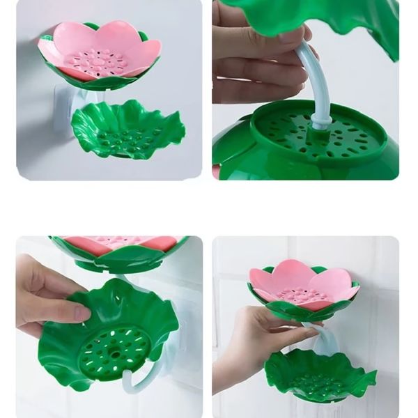 Double Wall Hanging Drain Soap Box Multifunctional Lotus Flower Shaped Soap Holder Bathroom Rack Household Non-slip Storage Hook (Random colors) View Gallery - Pakistan