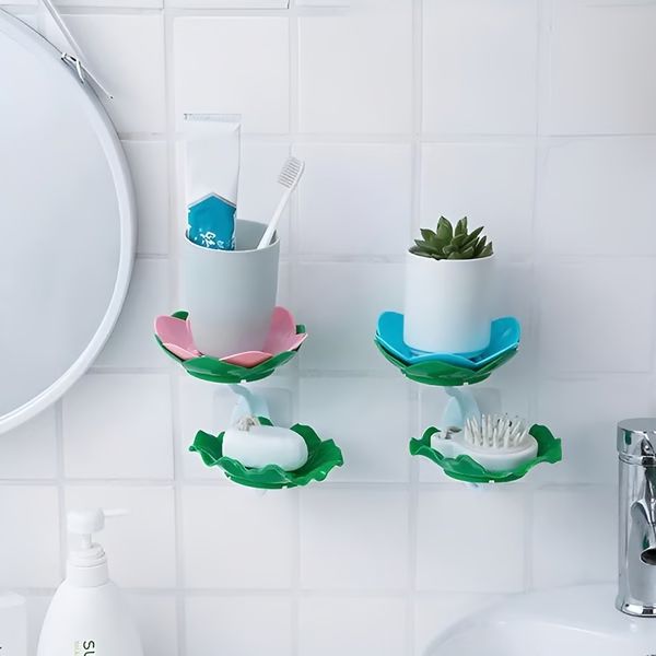 Double Wall Hanging Drain Soap Box Multifunctional Lotus Flower Shaped Soap Holder Bathroom Rack Household Non-slip Storage Hook (Random colors) View Gallery - Pakistan
