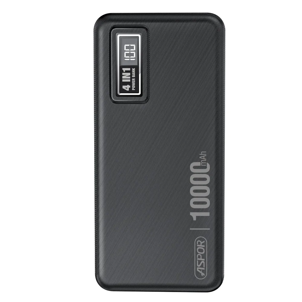 Aspor A300 Power Bank Original 10000mah Li-Polymer Battery 4 In1 Power Bank Black View Gallery - Pakistan