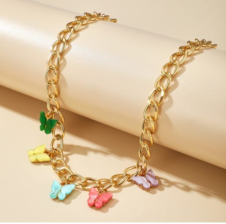 Elegant Multi Color Butterfly Chain Material Alloy /Beautiful Chain Necklace with Butterfly charms (Random Colors) View Gallery - Pakistan