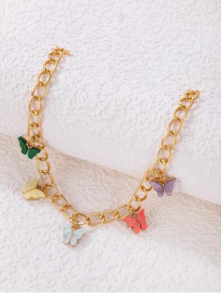 Elegant Multi Color Butterfly Chain Material Alloy /Beautiful Chain Necklace with Butterfly charms (Random Colors) View Gallery - Pakistan