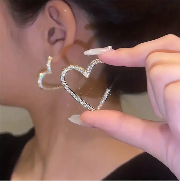 Golden Heart Shape Elegant Zircon Earrings  Material Alloy For Girls View Gallery - Pakistan