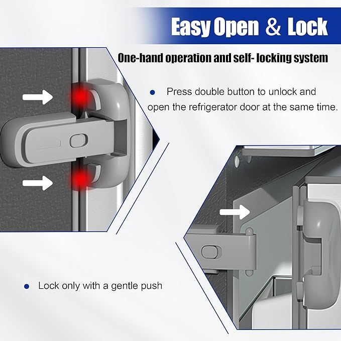 Child Safety Fridge Lock , Baby Safety Refrigerator Freezer Door Lock, No Tools Need or Drill (Grey) - 1 PC View Gallery - Pakistan