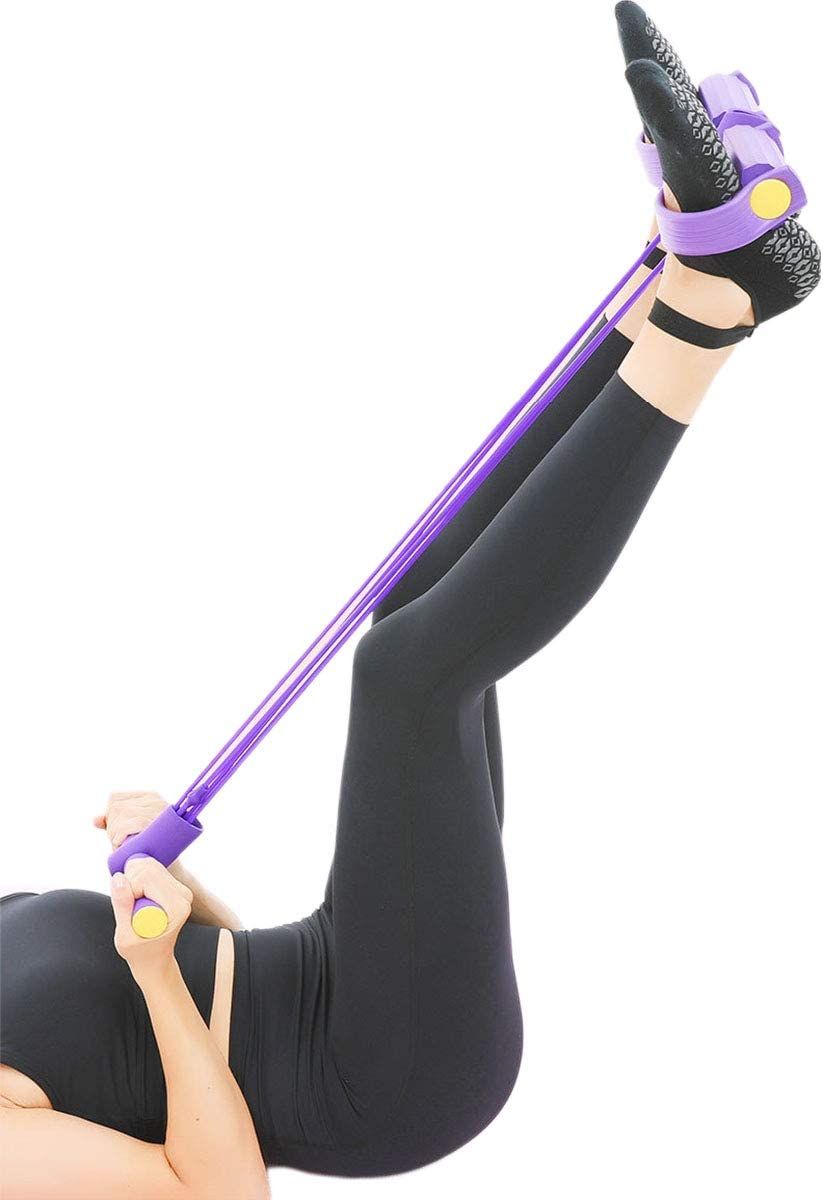 Foot Pedal Resistance Band Elastic Sit-Up Pull Rope Yoga Fitness Gym - Elastic Pull Ropes Tummy Trimmer (Random Colors) View Gallery - Pakistan