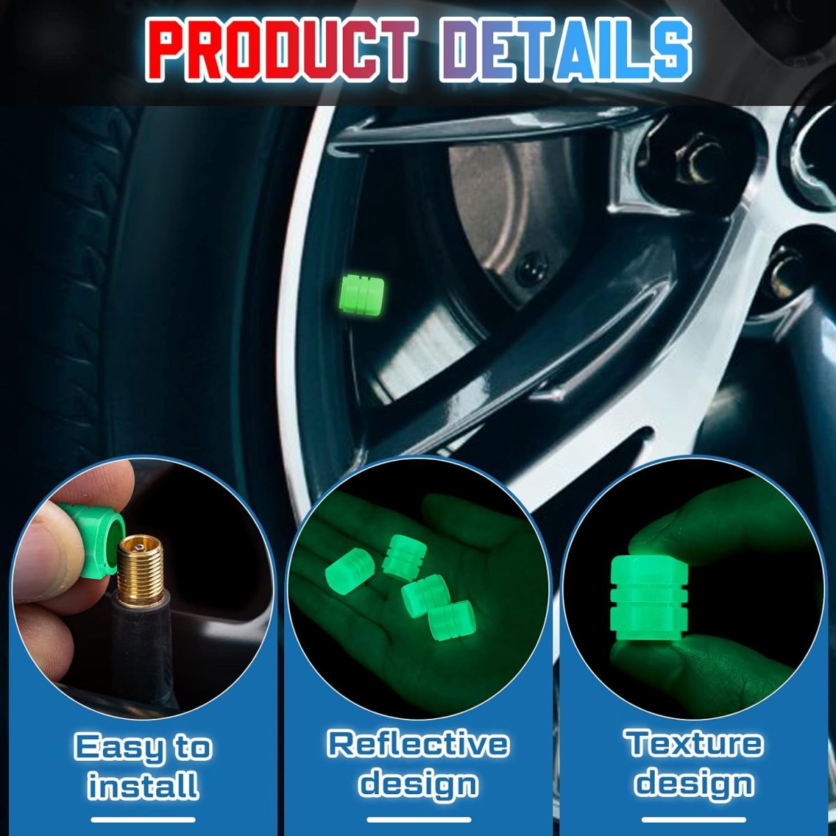 PACK OF TWO Glow in The Dark Tire Valve Caps Fluorescent Stem Car Universal Air Cap Auto Covers Cars Motorcycles SUV Trucks Bikes Accessories ( Random Colors ) View Gallery - Pakistan