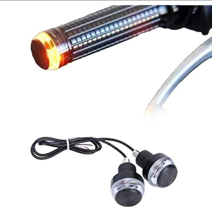 Dual Color Turn Signal Indicator Motor Cycle Handle Grip Bar Blinker Side Marker Lamp Motorcycle Decoration Handlebar End Light (2 Pcs) ( Yellow  color)