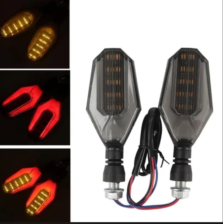 2Pcs Motorbike Universal LED Indicator With  DRL And Yellow Parking Light For all bikes (Random Color) View Gallery - Pakistan