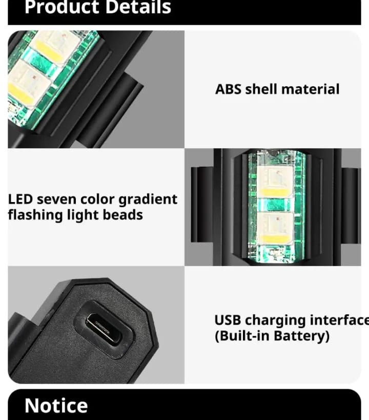 Universal Led Aircraft Strobe Lights Motorcycle Anti Collision Warning Light with USB Charging 7Colors Turn Signal Indicator View Gallery - Pakistan