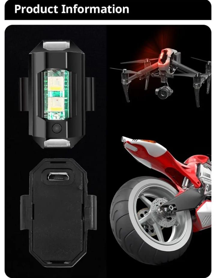 Universal Led Aircraft Strobe Lights Motorcycle Anti Collision Warning Light with USB Charging 7Colors Turn Signal Indicator View Gallery - Pakistan