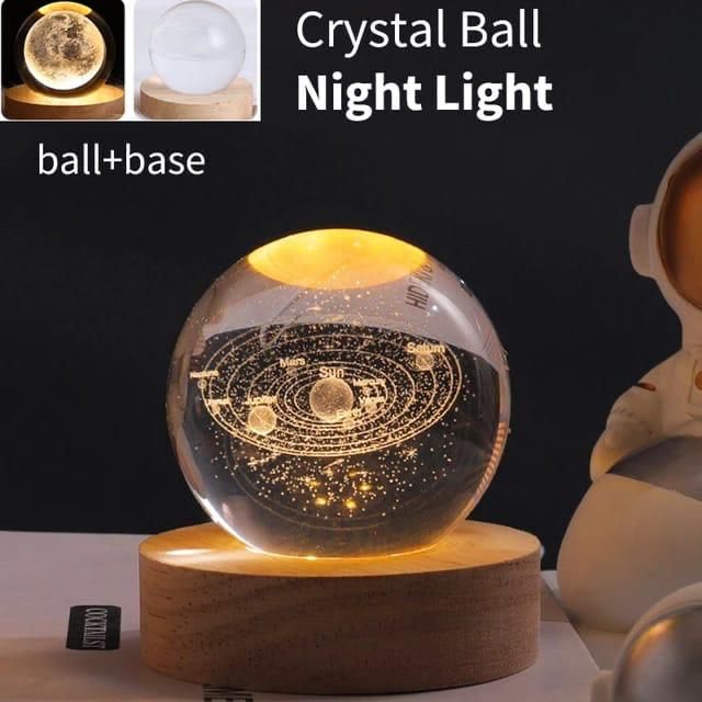 3D Galaxy Solar System Crystal Ball Night Light with Wooden Base for Boys and Girls
