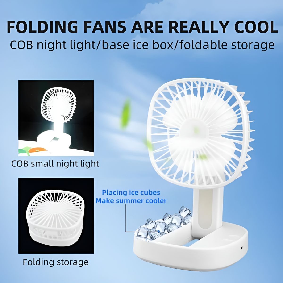 Mini USB Rechargeable Fan Desktop Foldable with Led Light | 3 Speed Adjustable For Household Bedroom For Office Home Cooling (Random colors) View Gallery - Pakistan