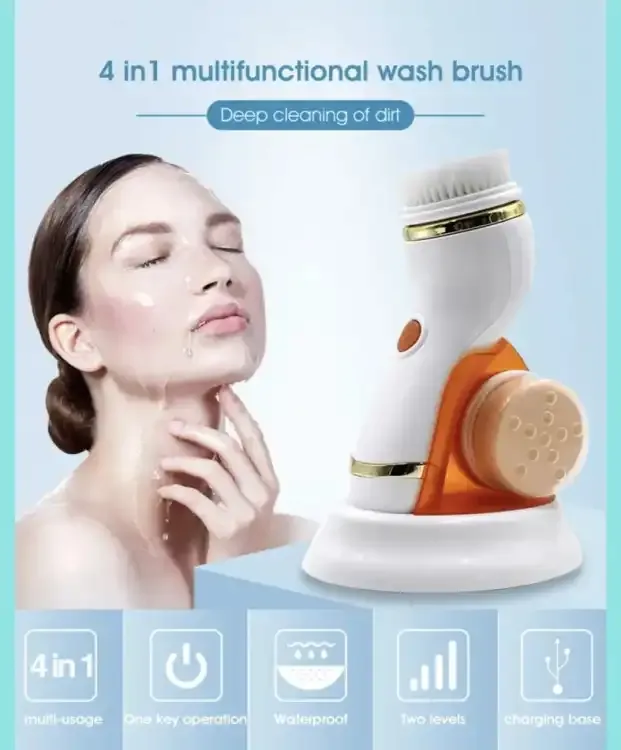 Cnaier 4 in 1 Electric Cleanser | Facial Cleansing Brush &amp; Massager - Face Brush Set | Electric Rotating Face Scrubber for Deep Cleaning, Exfoliating, Blackhead Removing AE-8286 View Gallery - Pakistan