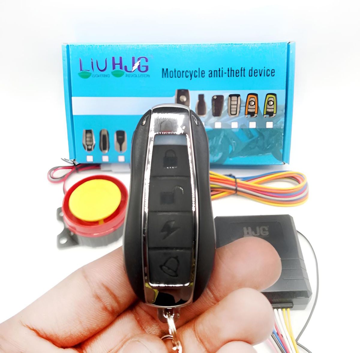 HJG Motorcycle Remote Security Lock Anti Theft Alarm System For Bike Motorcycle Self Start Function for 70cc and cg125 and all bikes View Gallery - Pakistan