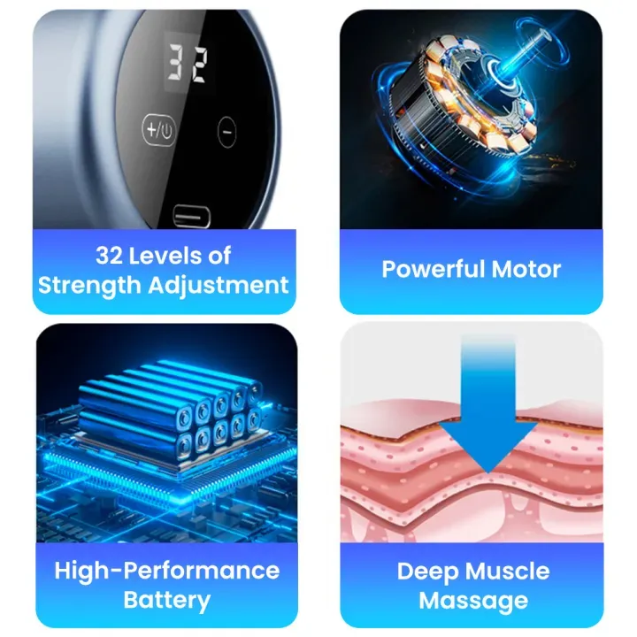 4 in 1 Multi-Function Vibration Massage Gun Professional Ultra Quiet Pain Relief Whole Body Massagers with 4 Heads and Different Level of Speeds (Random colors) View Gallery - Pakistan