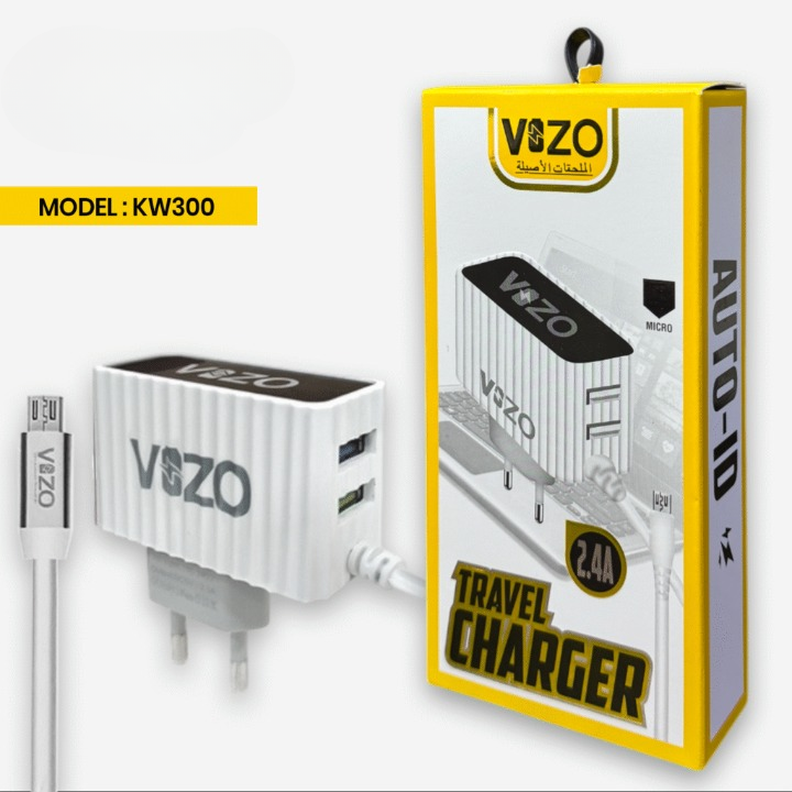 Kw300 2.4A Fast Travel Charger | Android Phone Charger with Data Cable -KW300 – Dual USB Wall Charger with Built-in Micro USB Cable - Charger For Mobile Phone View Gallery - Pakistan