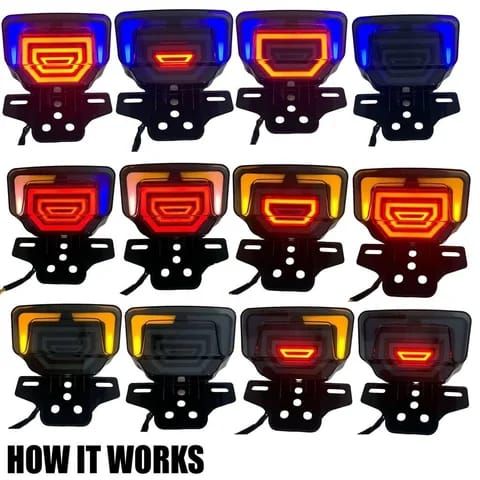 Motorcycles Bike Fancy Tail Light 70cc And 125cc LED Fancy Tail Light Stop Turn Signal with Scanning Dynamic Animation Breathing DRL View Gallery - Pakistan