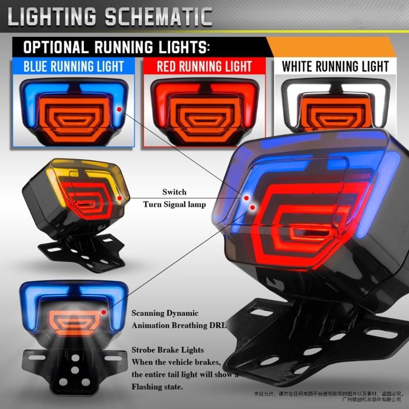 Motorcycles Bike Fancy Tail Light 70cc And 125cc LED Fancy Tail Light Stop Turn Signal with Scanning Dynamic Animation Breathing DRL View Gallery - Pakistan