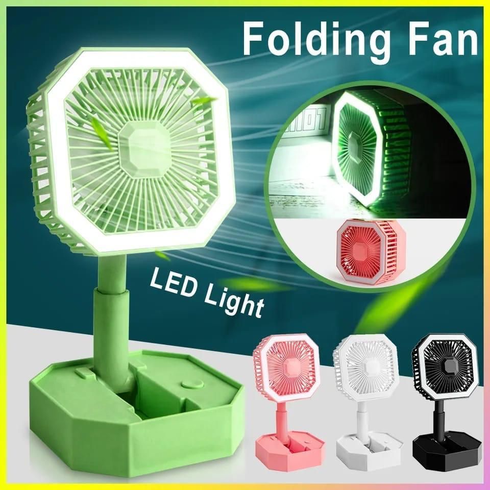 Portable Folding Fan | Desktop Fan Retractable Adjustable Table Cooling Plastic Fan | Summer Outdoor Indoor Work Personal with Night Light (Random Colors)