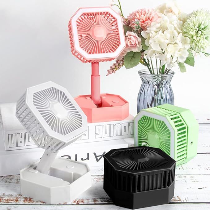 Portable Folding Fan | Desktop Fan Retractable Adjustable Table Cooling Plastic Fan | Summer Outdoor Indoor Work Personal with Night Light (Random Colors) View Gallery - Pakistan