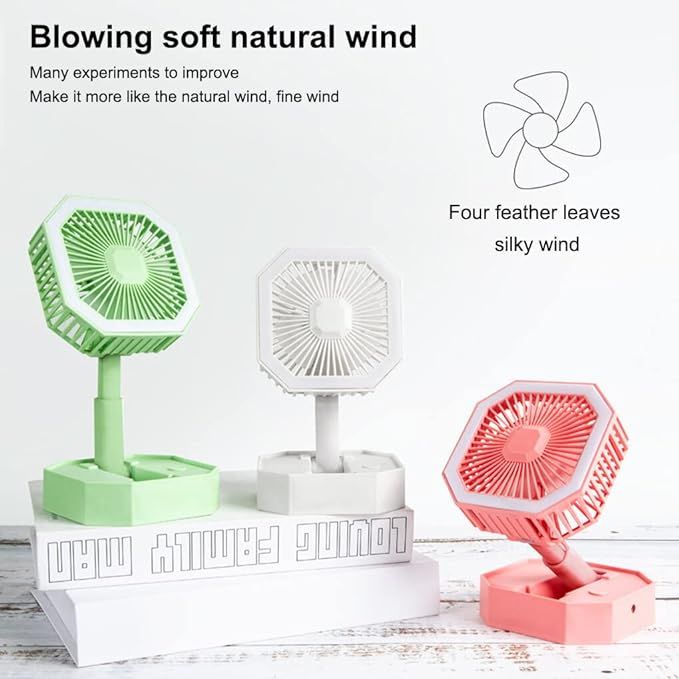 Portable Folding Fan | Desktop Fan Retractable Adjustable Table Cooling Plastic Fan | Summer Outdoor Indoor Work Personal with Night Light (Random Colors) View Gallery - Pakistan