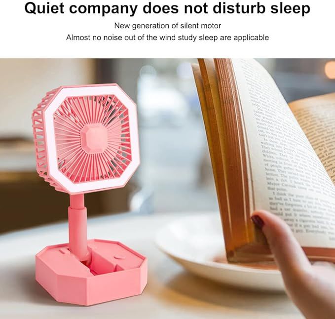 Portable Folding Fan | Desktop Fan Retractable Adjustable Table Cooling Plastic Fan | Summer Outdoor Indoor Work Personal with Night Light (Random Colors) View Gallery - Pakistan